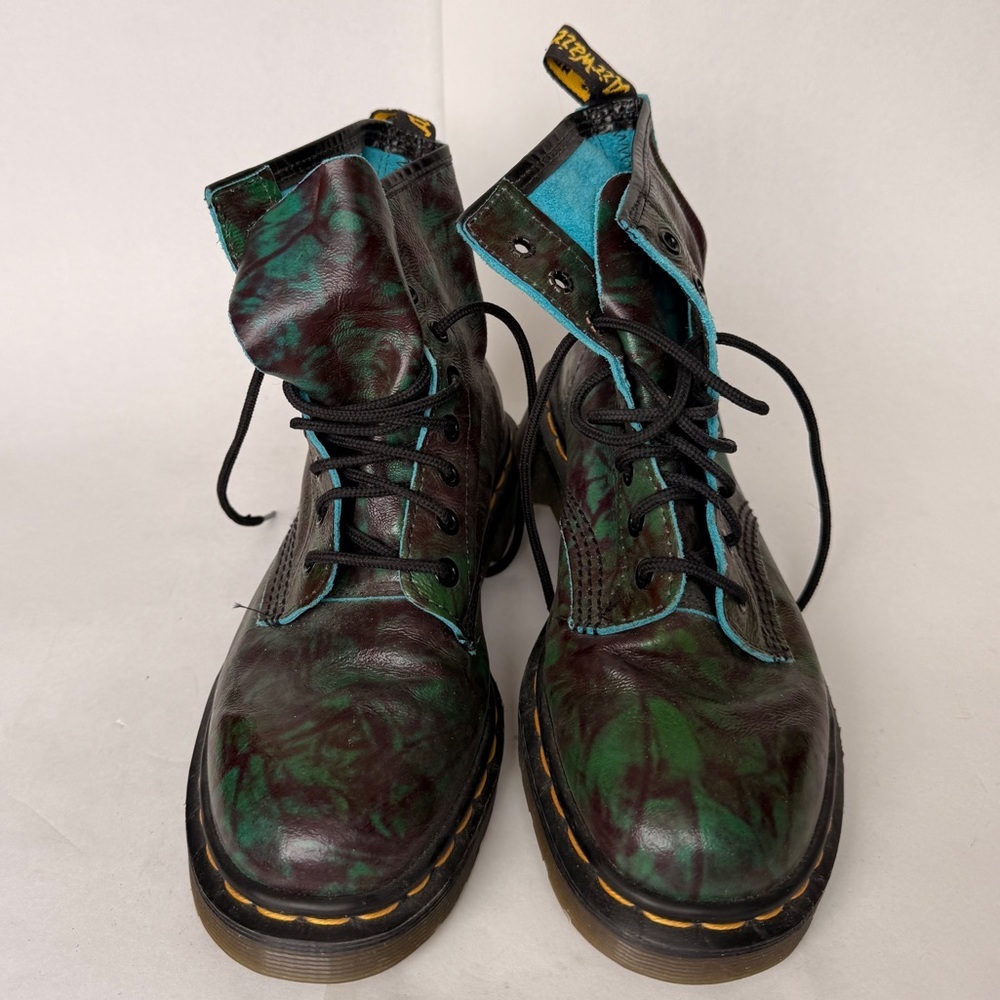 Dr. Martens Made in England Green &Oxblood Marbled Leather 8-Eye Boots Size 5 UK